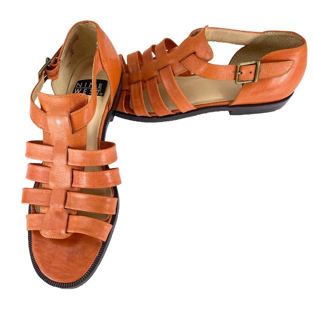 NINE WEST orange leather low heel strappy  sandal - SZ 7
